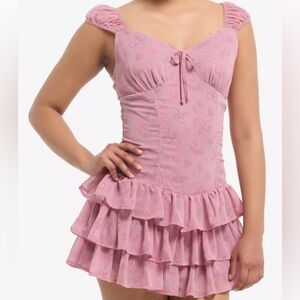 Sweet Society Pink Rose Tiered Mini Dress With Shorts